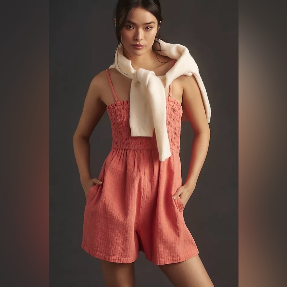 NWT Pilcro Sleeveless Smocked Romper in Coral